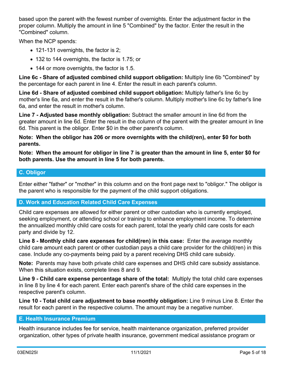 Instructions for Form 03EN025E Child Support Computation - Oklahoma, Page 5