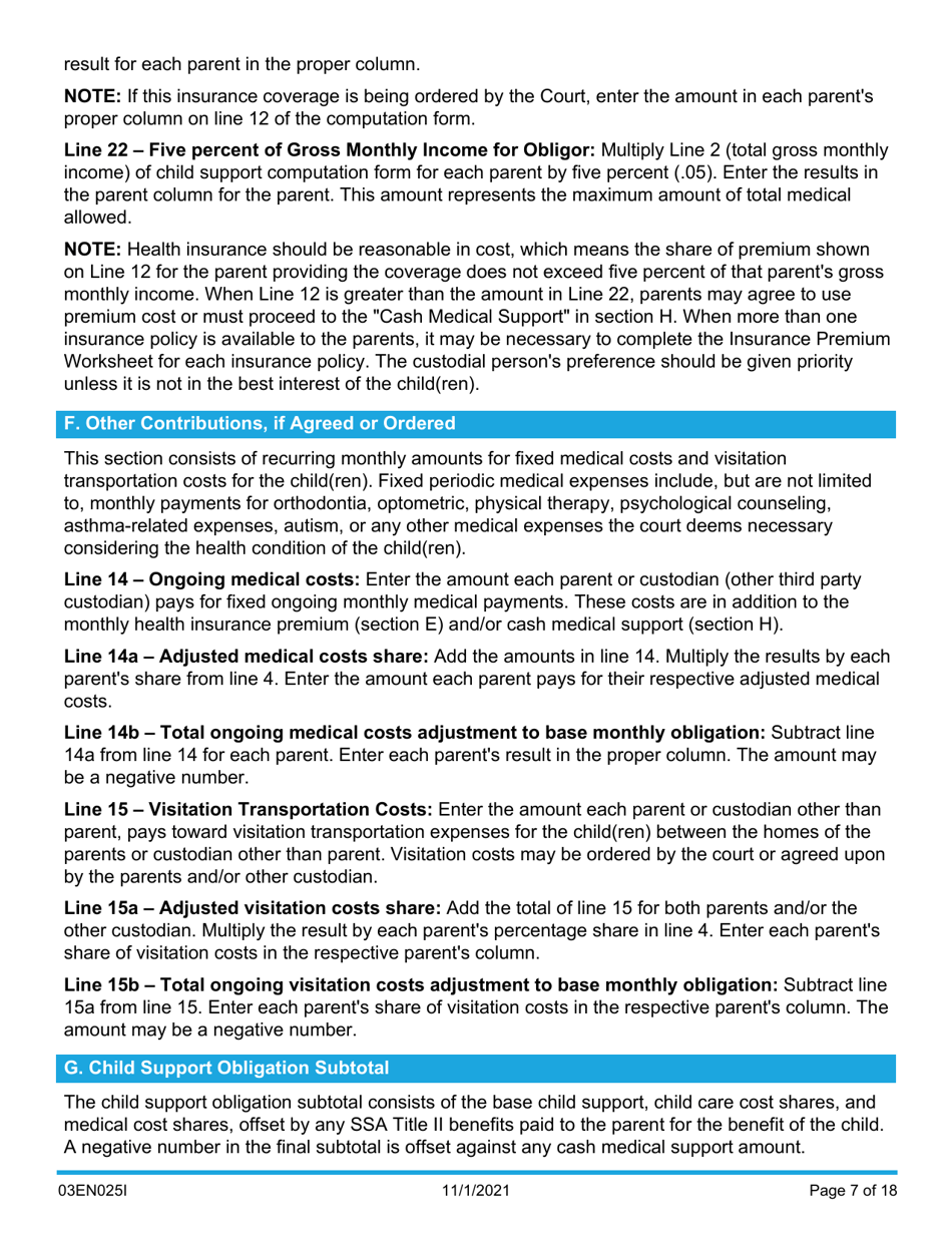 Instructions for Form 03EN025E Child Support Computation - Oklahoma, Page 7