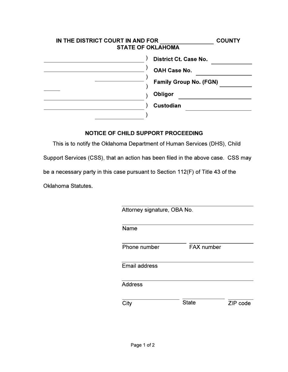 Form 03ES006E Notice of Child Support Proceeding - Oklahoma, Page 1