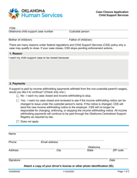 Document preview: Form 03GN542E Case Closure Application - Child Support Services - Oklahoma