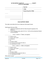 Form 03ES010E &quot;Child Support Order&quot; - Oklahoma