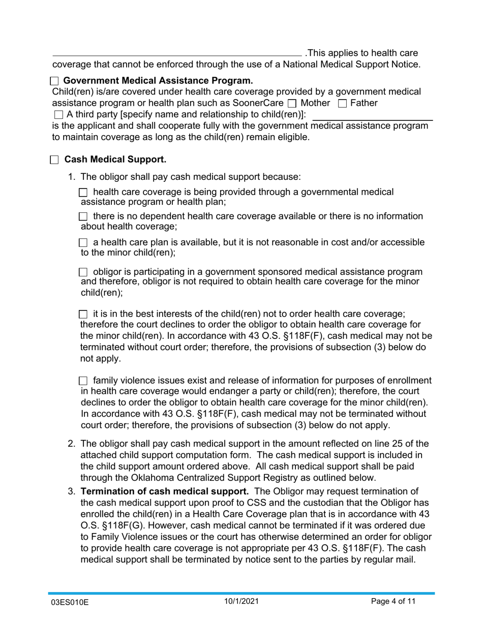 Form 03ES010E Child Support Order - Oklahoma, Page 4