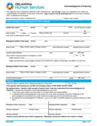Document preview: Form 03PA209E (CSED-209; AOP) Acknowledgment of Paternity - Oklahoma