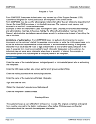 Form 03MP003E (CSED-003) Child Support Services Interpreter Authorization - Oklahoma, Page 2