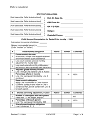 Form 03EN005E Child Support Computation for Period Prior to July 1, 2009 - Oklahoma
