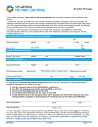 Document preview: Form 03PA210E (CSED-209-D) Denial of Parentage - Oklahoma