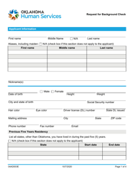 Document preview: Form 04AD003E (ADM-130) Request for Background Check - Oklahoma