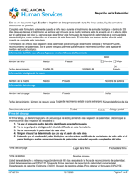 Formulario 03PA210S Negacion De La Paternidad - Oklahoma (Spanish)