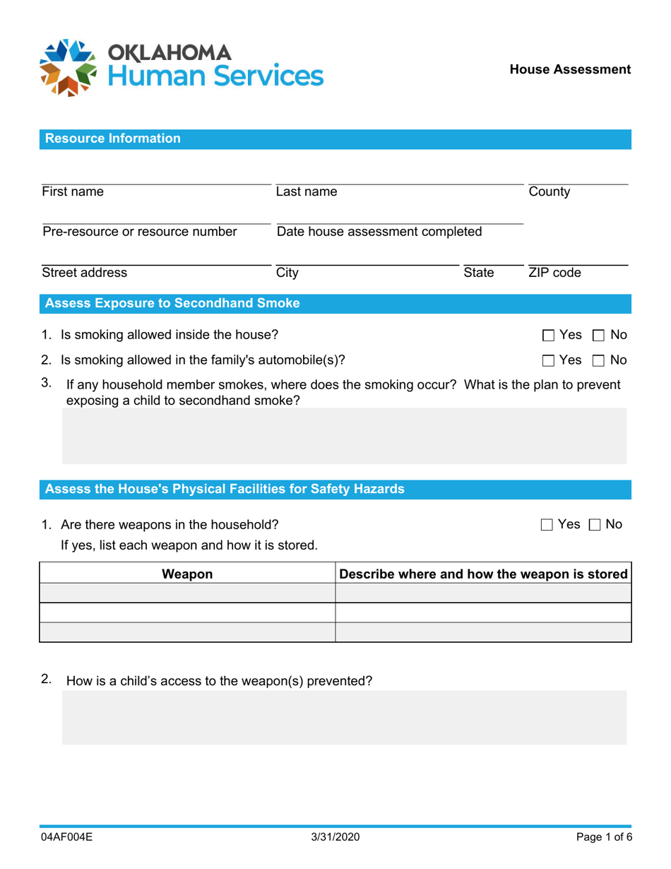 Form 04AF004E House Assessment - Oklahoma, Page 1