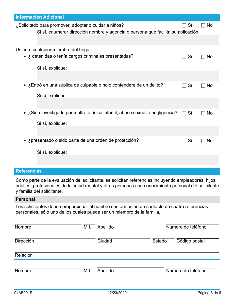 Formulario 04AF001S Solicitud De Familia De Recursos - Oklahoma (Spanish), Page 3