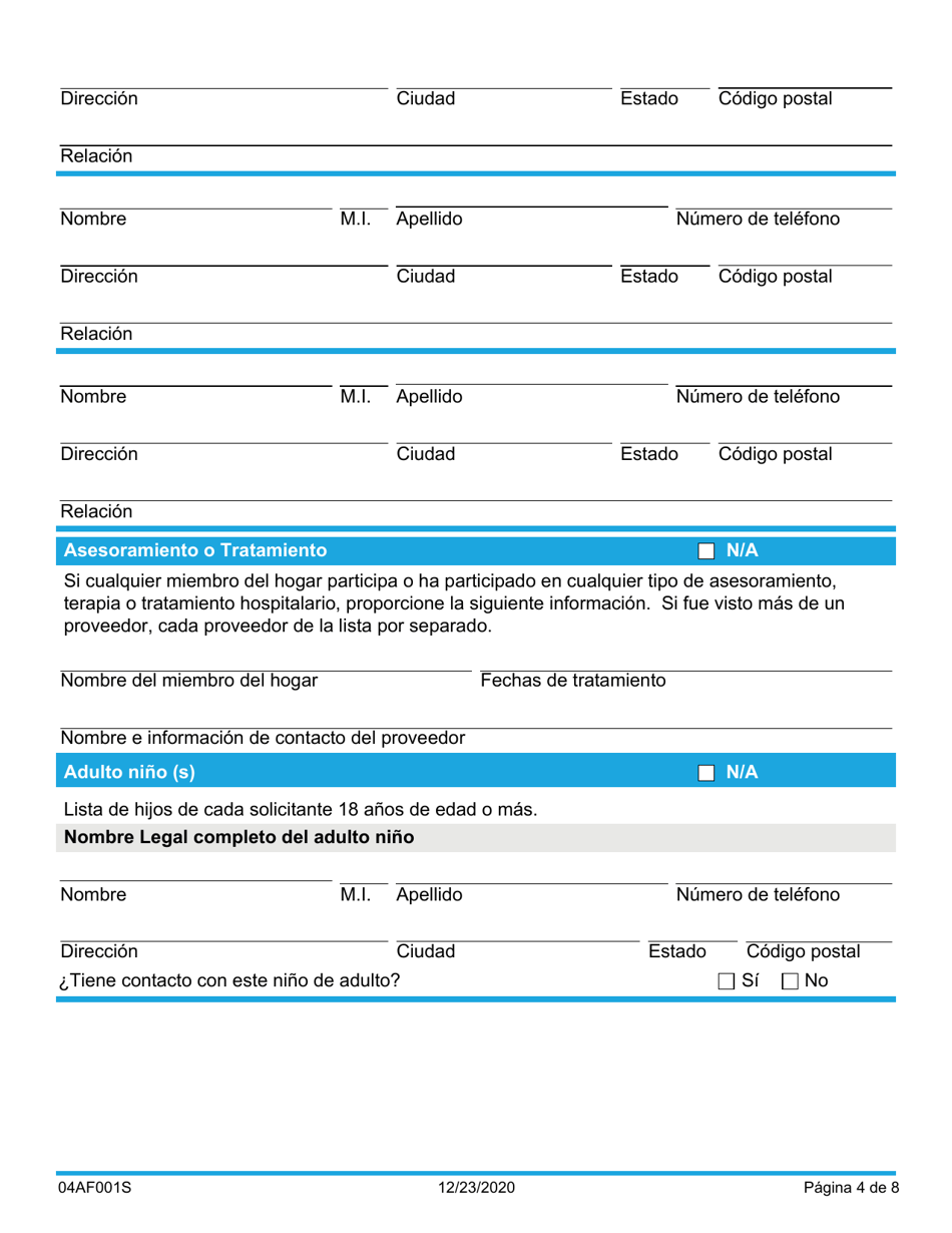 Formulario 04AF001S Solicitud De Familia De Recursos - Oklahoma (Spanish), Page 4