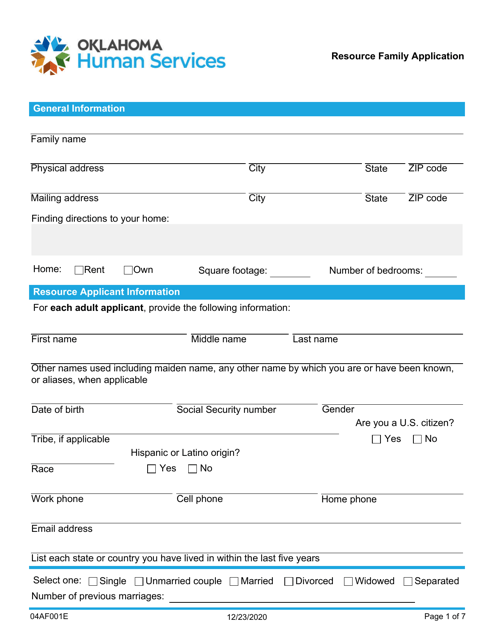 Form 04AF001E  Printable Pdf