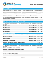 Document preview: Form 04AF007E Records Check Documentation - Oklahoma