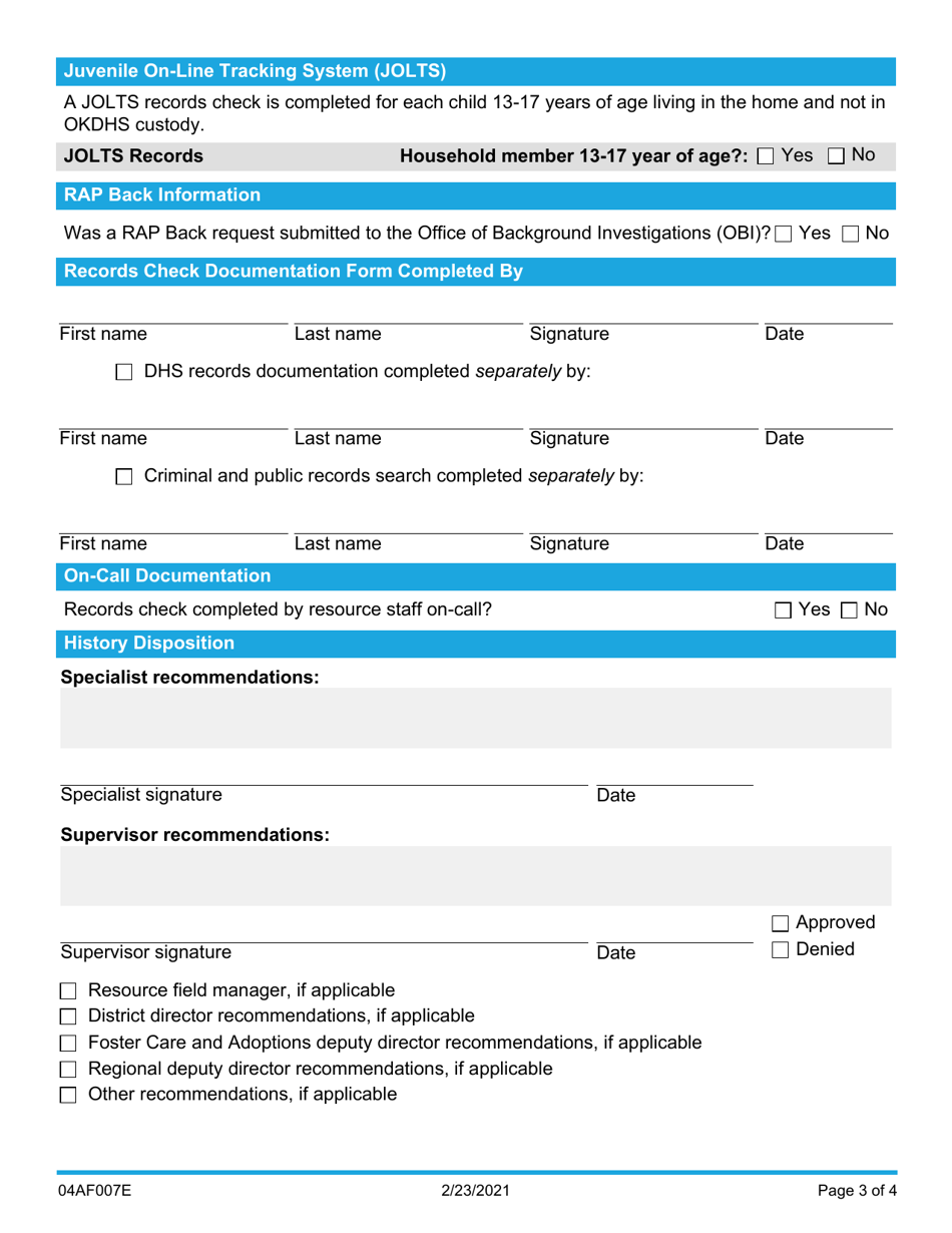 Form 04AF007E Records Check Documentation - Oklahoma, Page 3