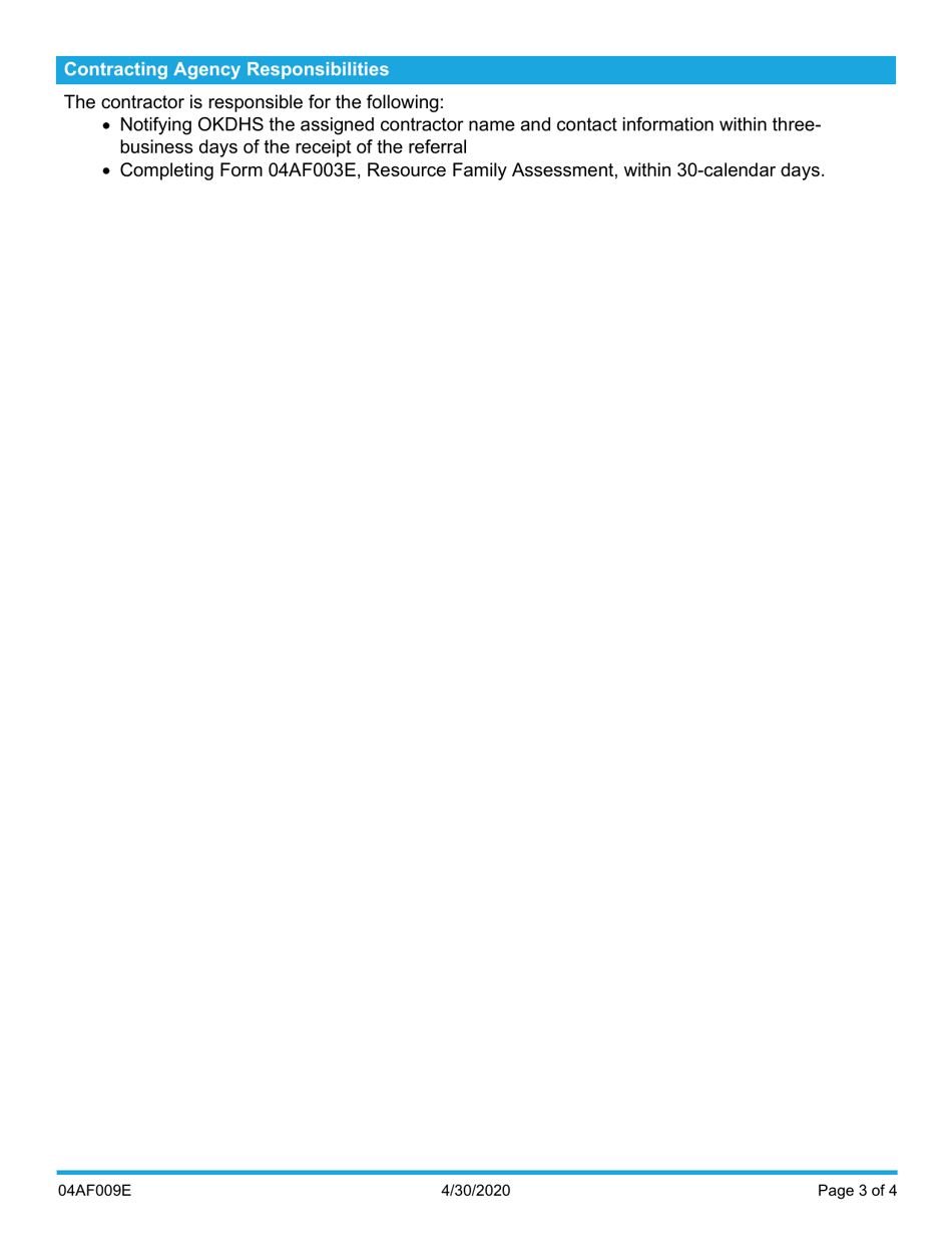 Form 04AF009E Referral for Resource Family Assessment - Oklahoma, Page 3