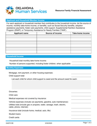 Document preview: Form 04AF010E Resource Family Financial Assessment - Oklahoma