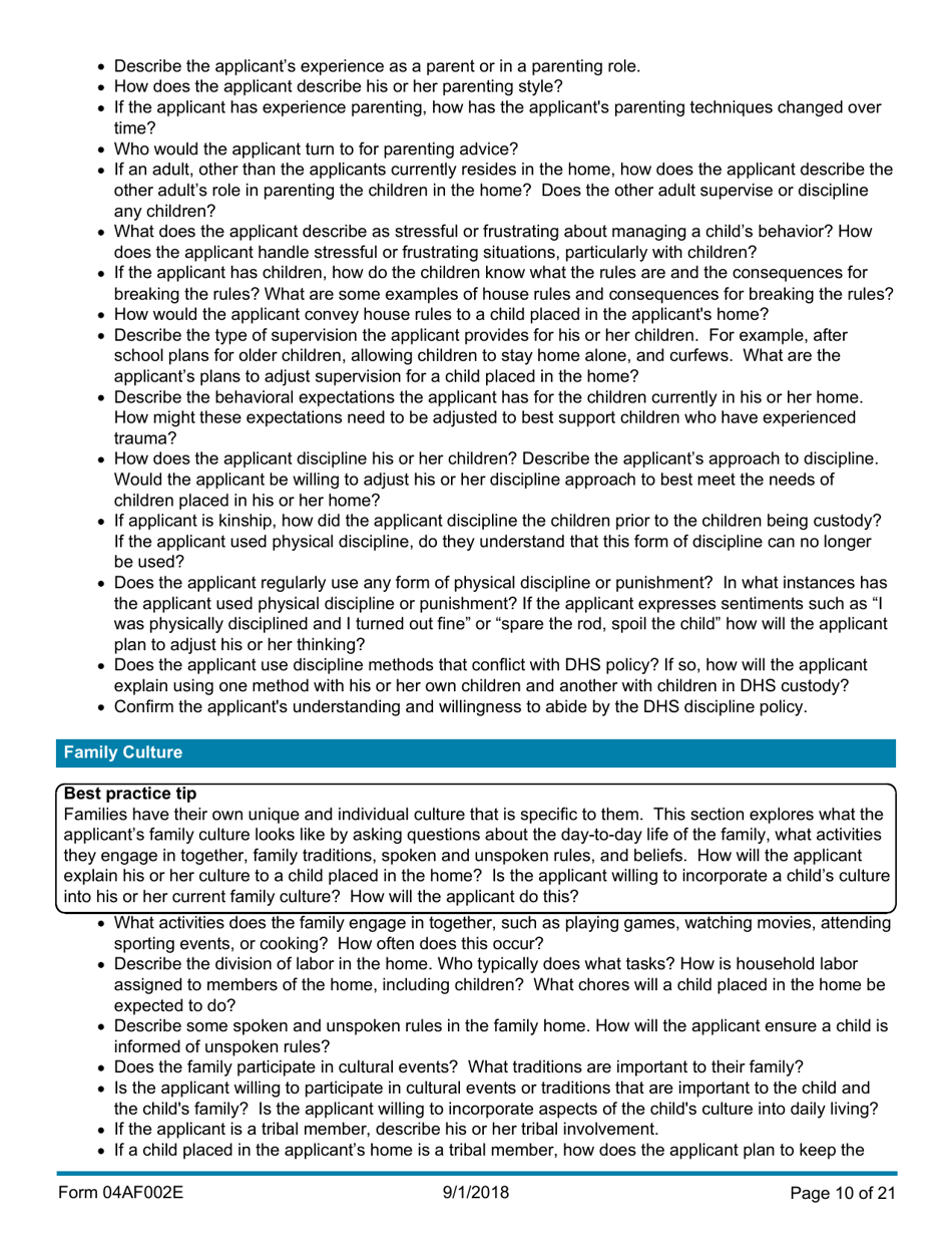 Instructions for Form 04AF003E Resource Family Assessment - Oklahoma, Page 10