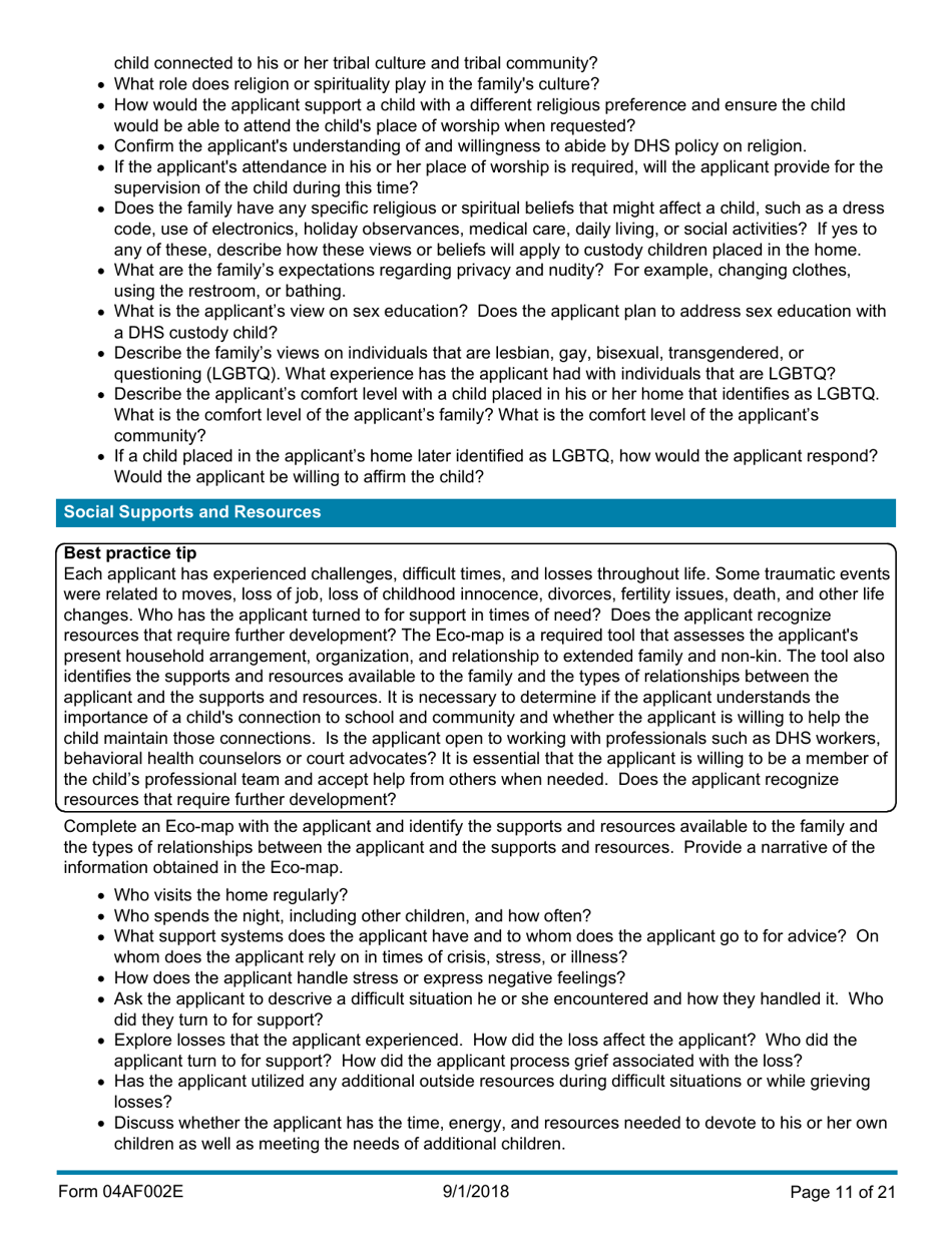 Instructions for Form 04AF003E Resource Family Assessment - Oklahoma, Page 11