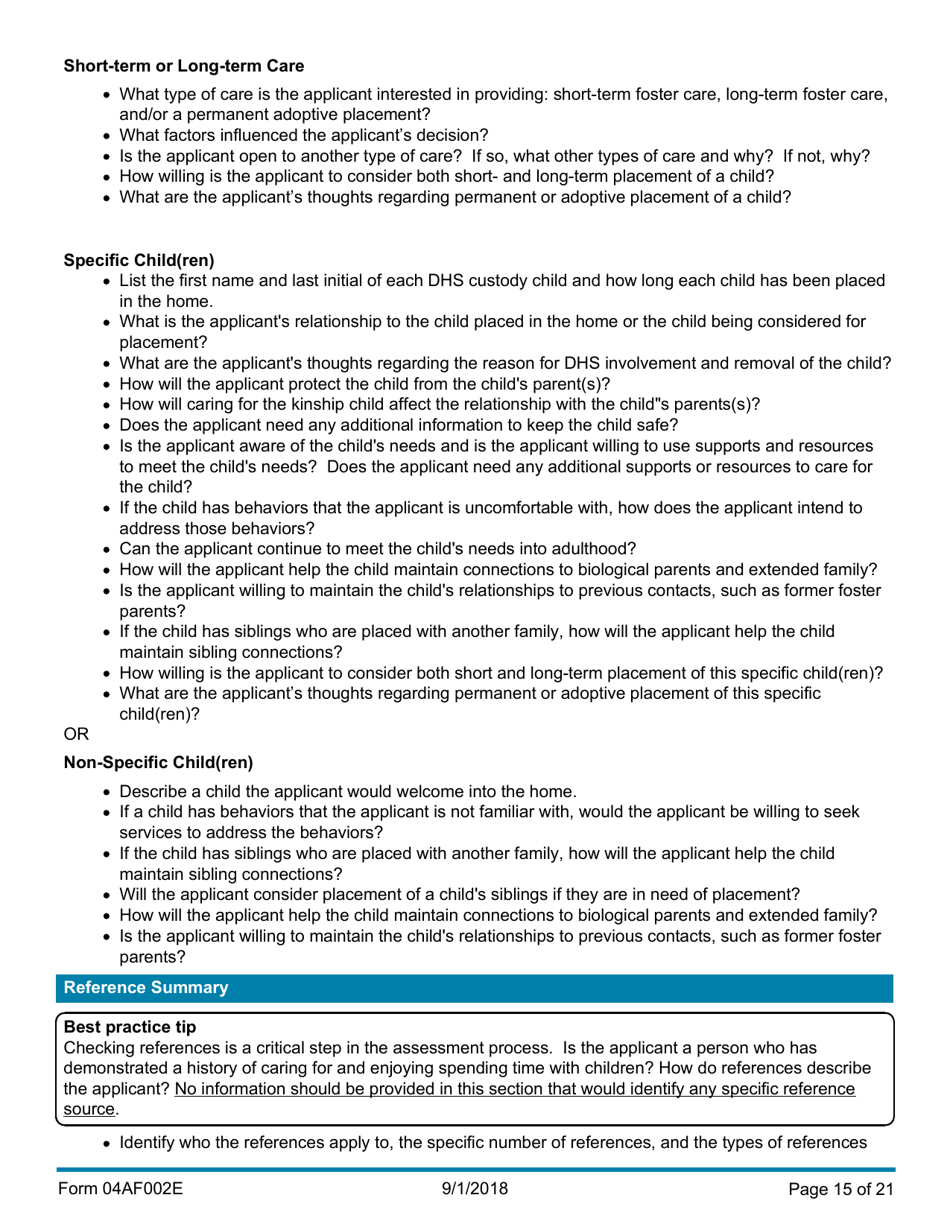 Instructions for Form 04AF003E Resource Family Assessment - Oklahoma, Page 15