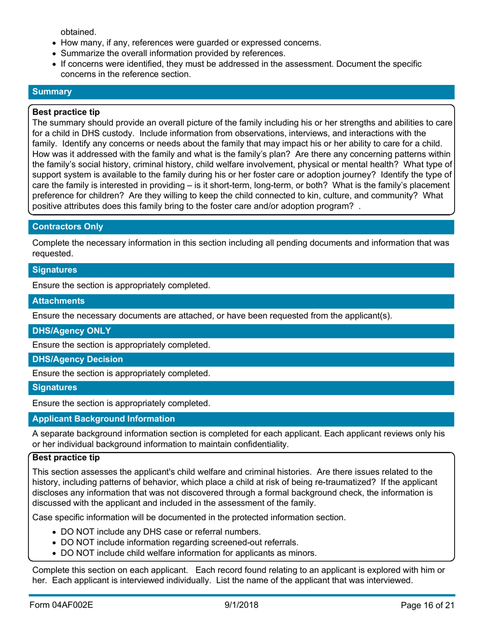 Instructions for Form 04AF003E Resource Family Assessment - Oklahoma, Page 16