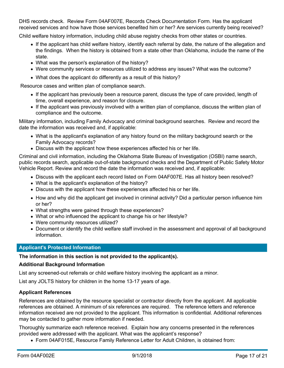Instructions for Form 04AF003E Resource Family Assessment - Oklahoma, Page 17