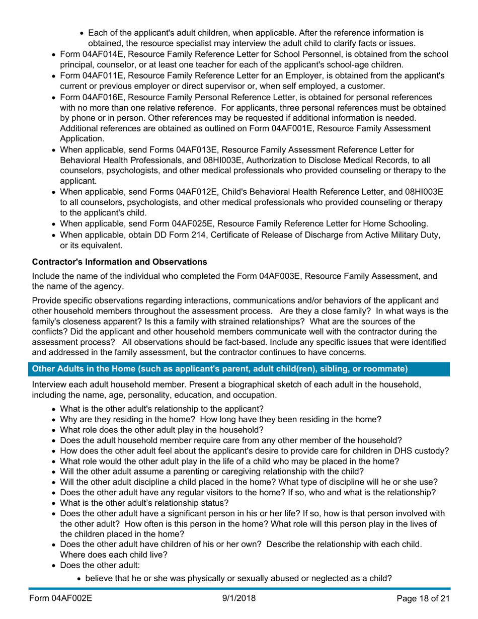 Instructions for Form 04AF003E Resource Family Assessment - Oklahoma, Page 18
