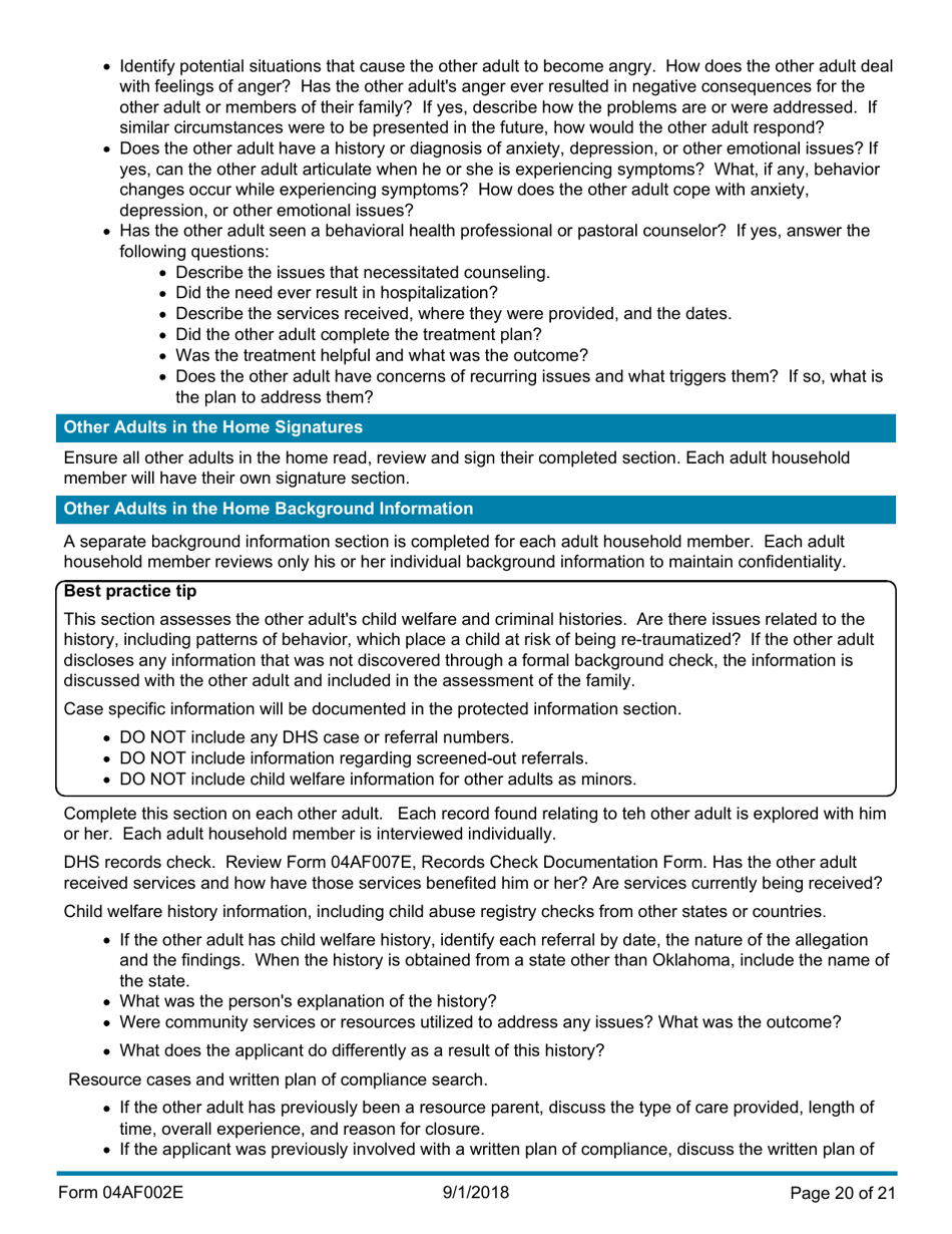 Instructions for Form 04AF003E Resource Family Assessment - Oklahoma, Page 20