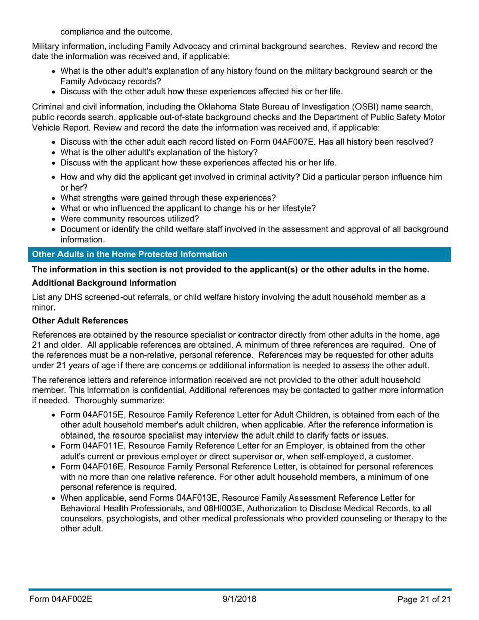 Instructions for Form 04AF003E Resource Family Assessment - Oklahoma, Page 21