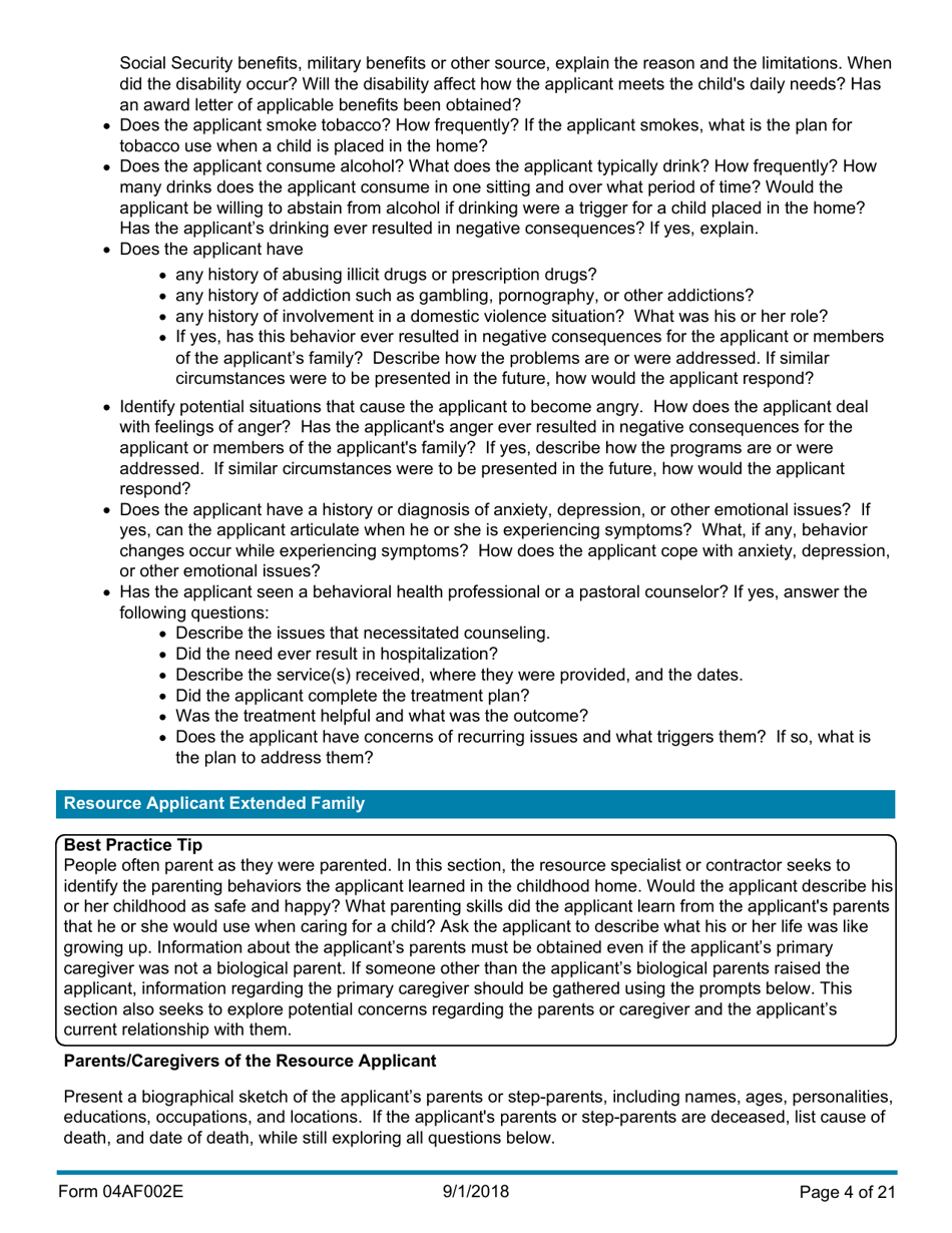 Instructions for Form 04AF003E Resource Family Assessment - Oklahoma, Page 4