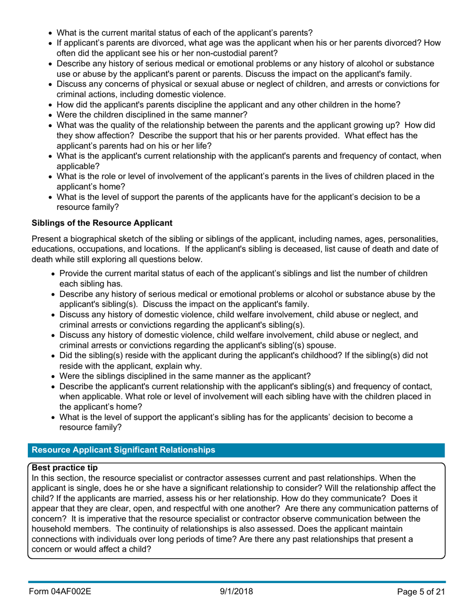 Instructions for Form 04AF003E Resource Family Assessment - Oklahoma, Page 5
