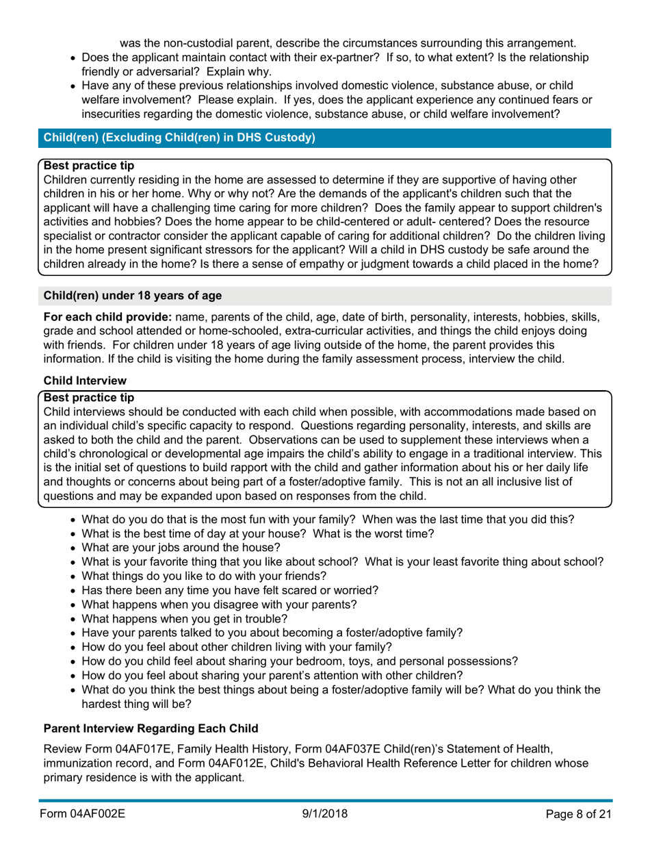 Instructions for Form 04AF003E Resource Family Assessment - Oklahoma, Page 8