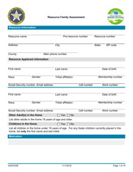 Document preview: Form 04AF003E Resource Family Assessment - Oklahoma