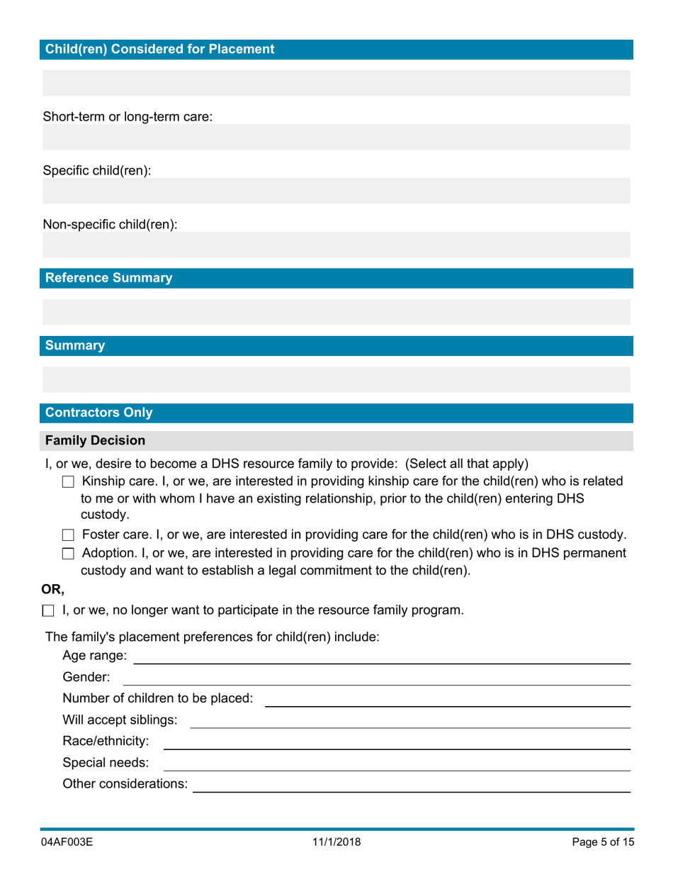 Form 04AF003E Resource Family Assessment - Oklahoma, Page 5