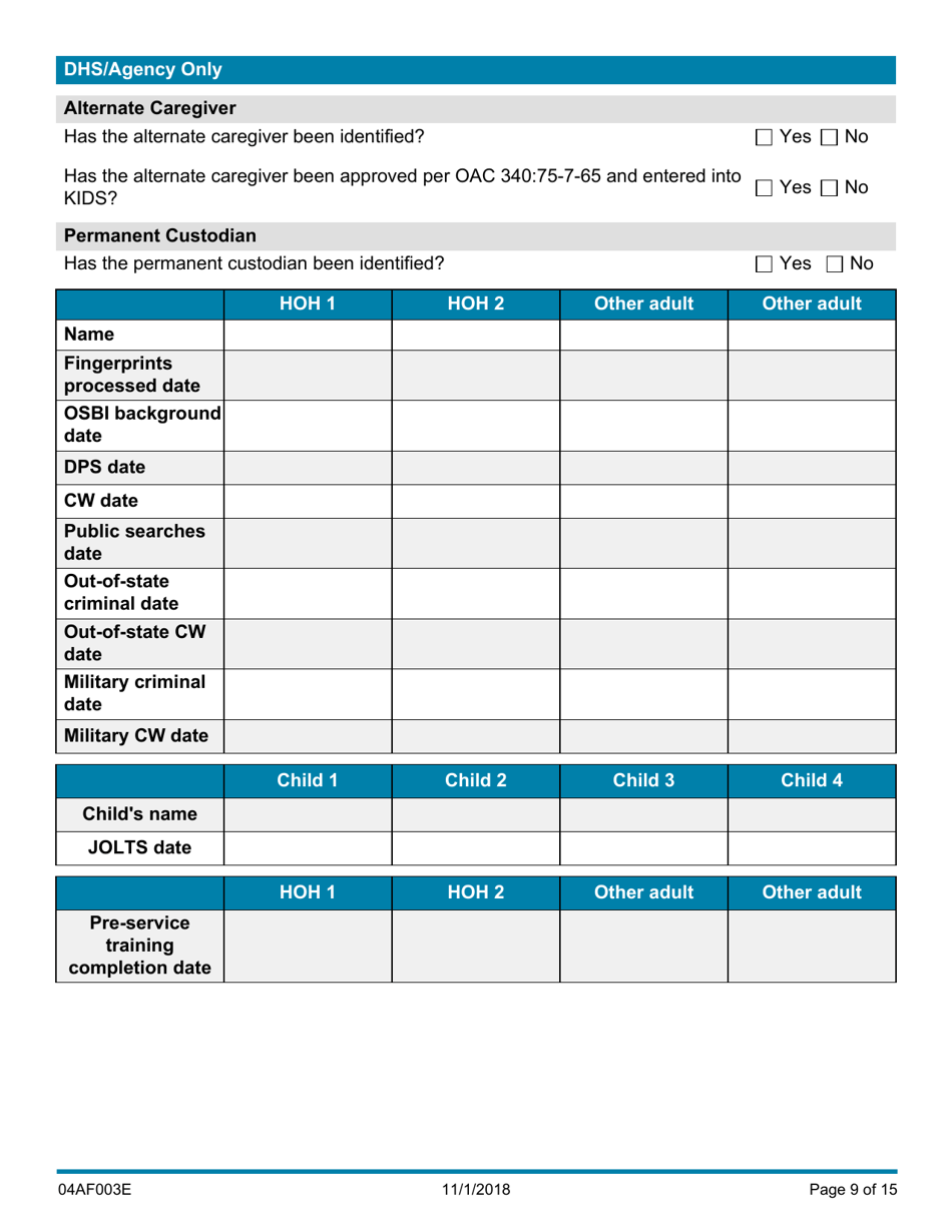 Form 04AF003E Resource Family Assessment - Oklahoma, Page 9