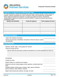 Formulario 04AF010S Evaluacion Financiera Familiar - Oklahoma (Spanish)