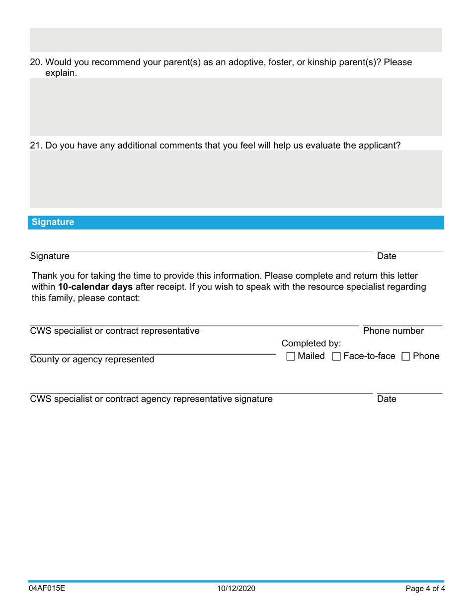 Form 04AF015E Resource Family Reference Letter for Adult Children - Oklahoma, Page 4