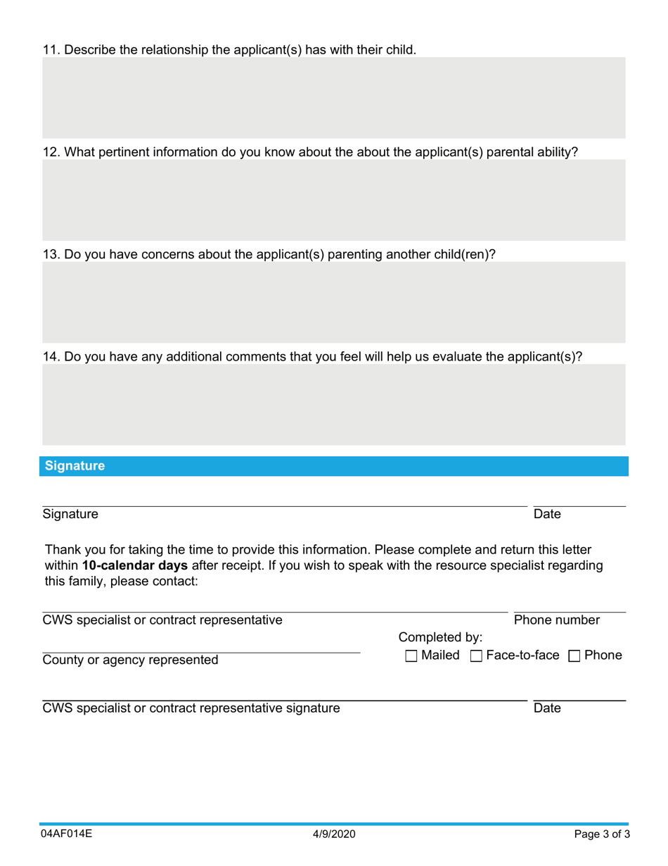 Form 04AF014E Resource Family Reference Letter for School Personnel - Oklahoma, Page 3