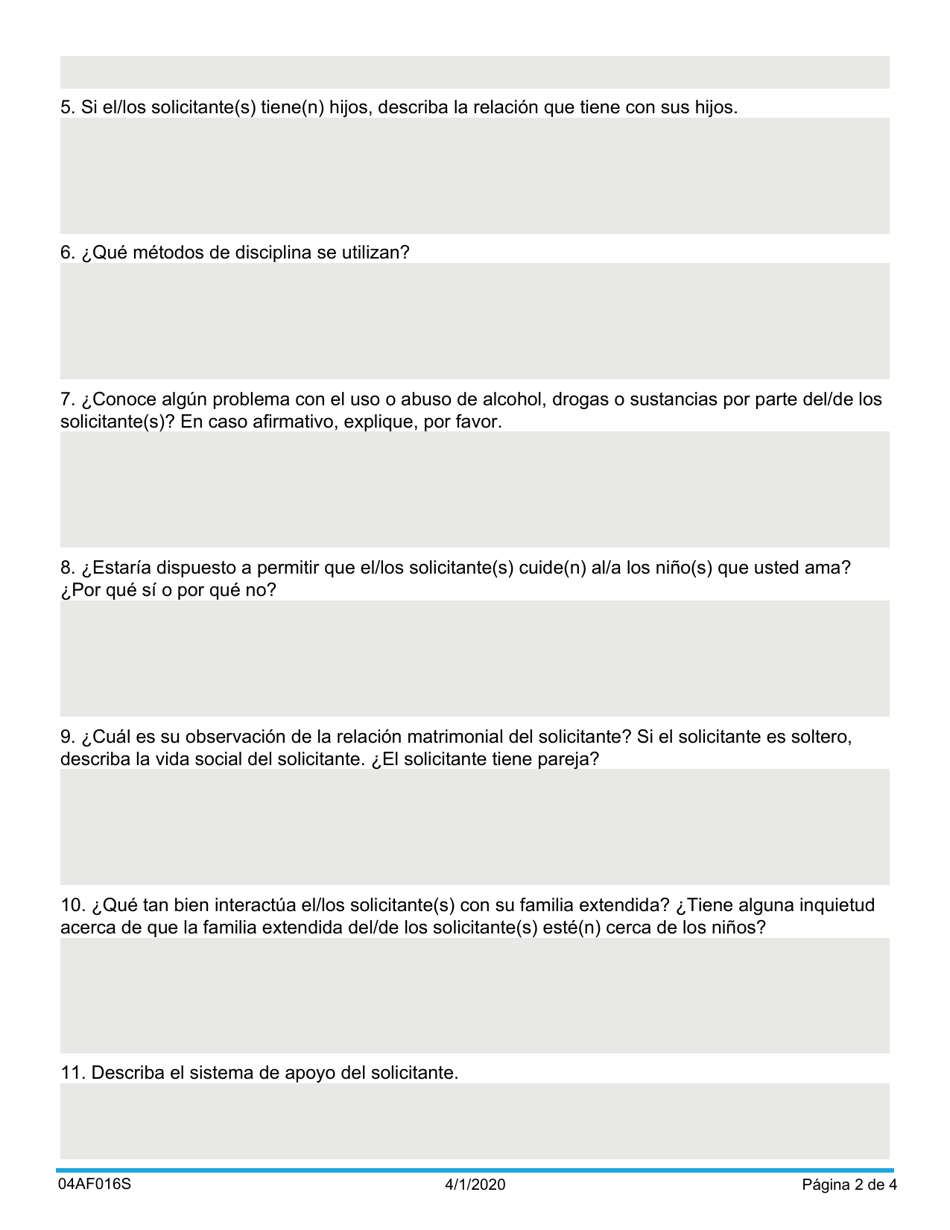 Formulario 04AF016S Carta De La Referencia Personal De La Familia De Recursos - Oklahoma (Spanish), Page 2