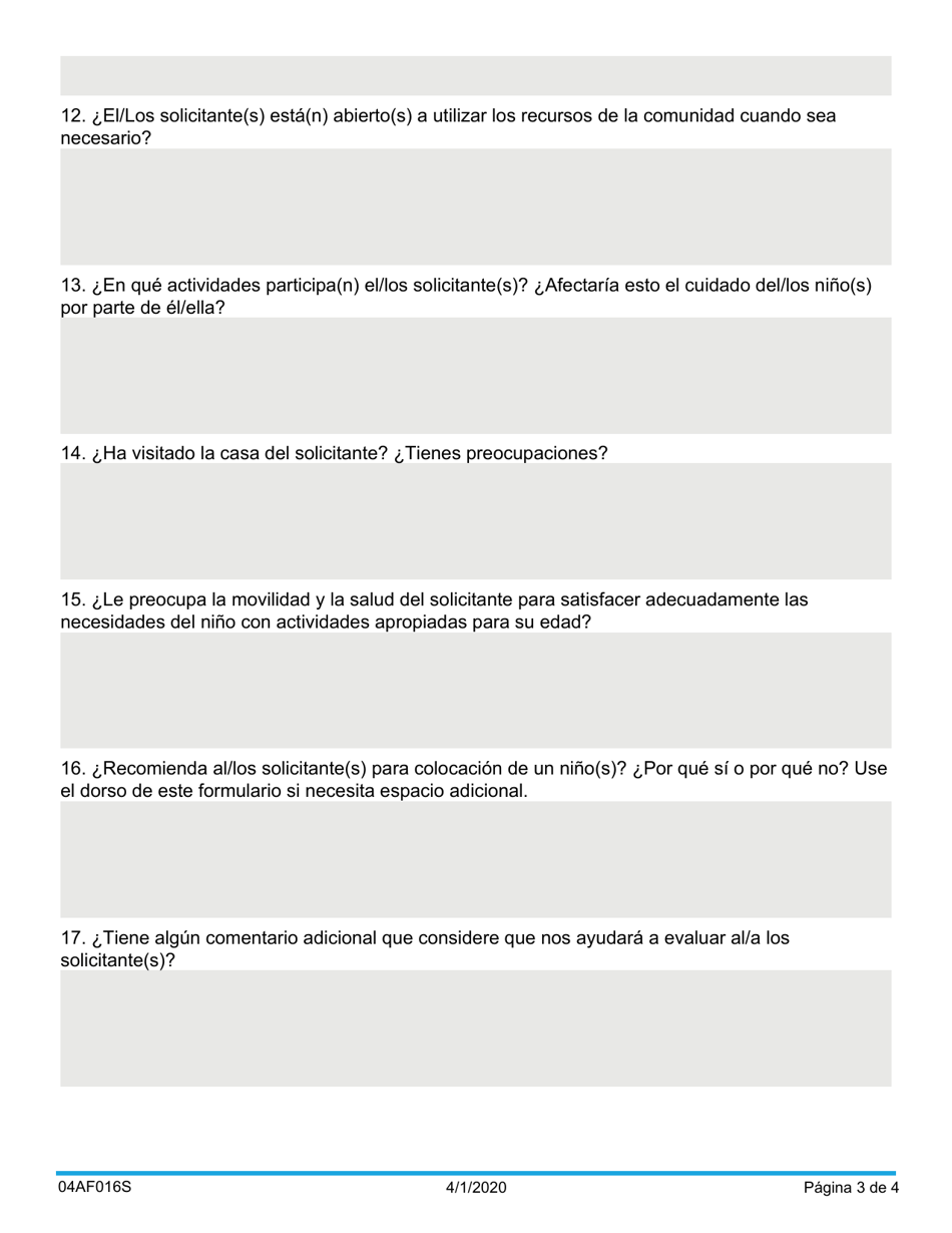 Formulario 04AF016S Carta De La Referencia Personal De La Familia De Recursos - Oklahoma (Spanish), Page 3