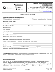 ODH Form 1058 &quot;Application Form&quot; - Oklahoma