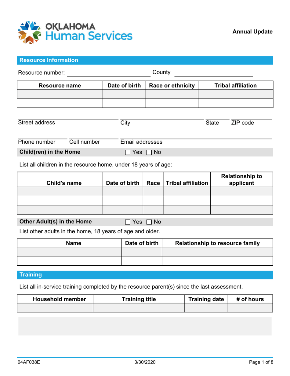 Form 04AF038E Annual Update - Oklahoma, Page 1