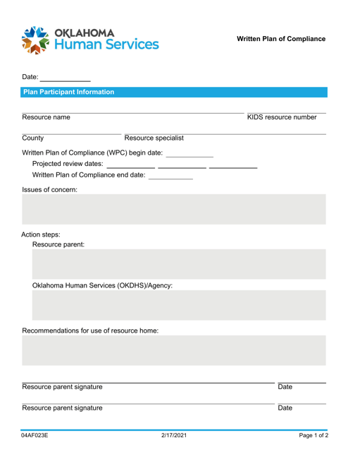 Form 04AF023E  Printable Pdf