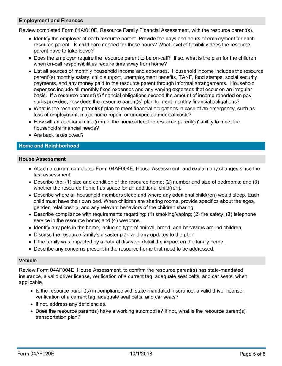 Instructions for Form 04AF030E Resource Family Reassessment - Oklahoma, Page 5