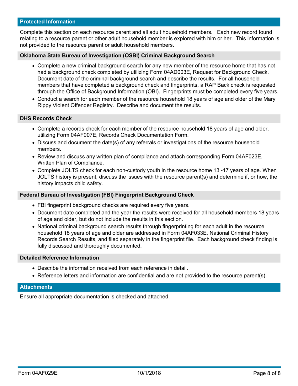 Instructions for Form 04AF030E Resource Family Reassessment - Oklahoma, Page 8