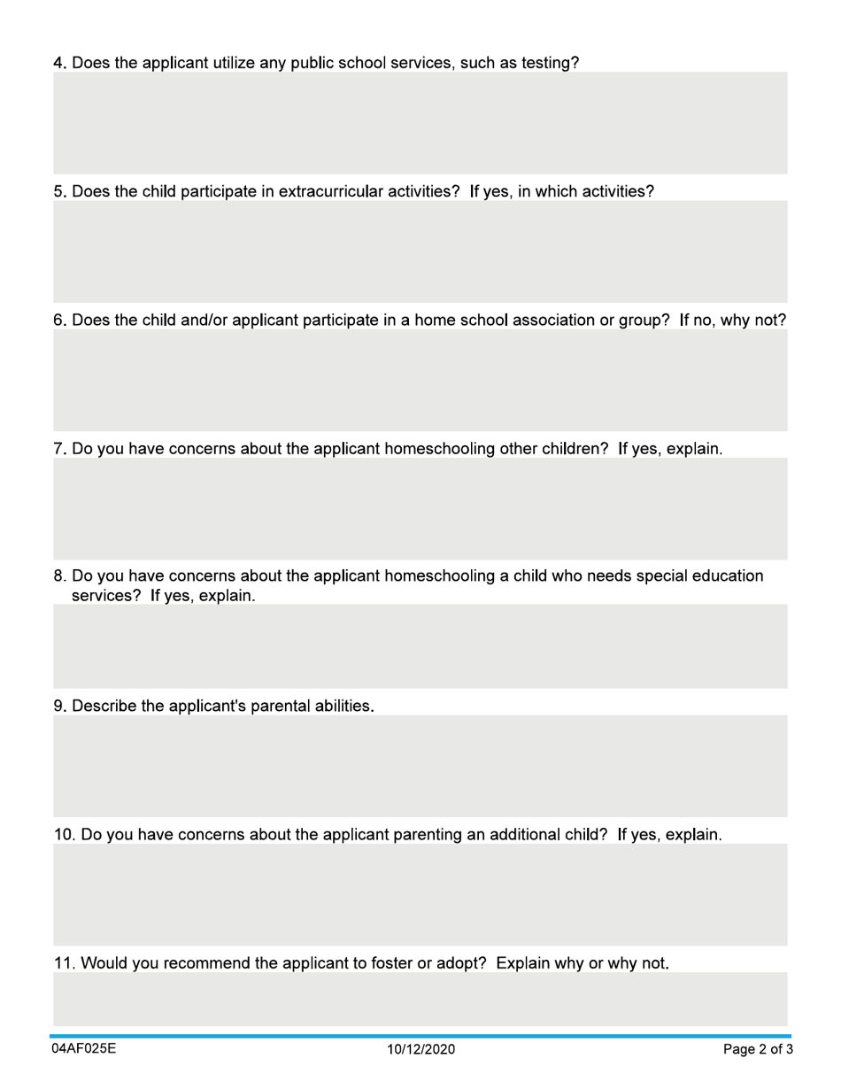 Form 04AF025E Resource Family Reference Letter for Home Schooling - Oklahoma, Page 2