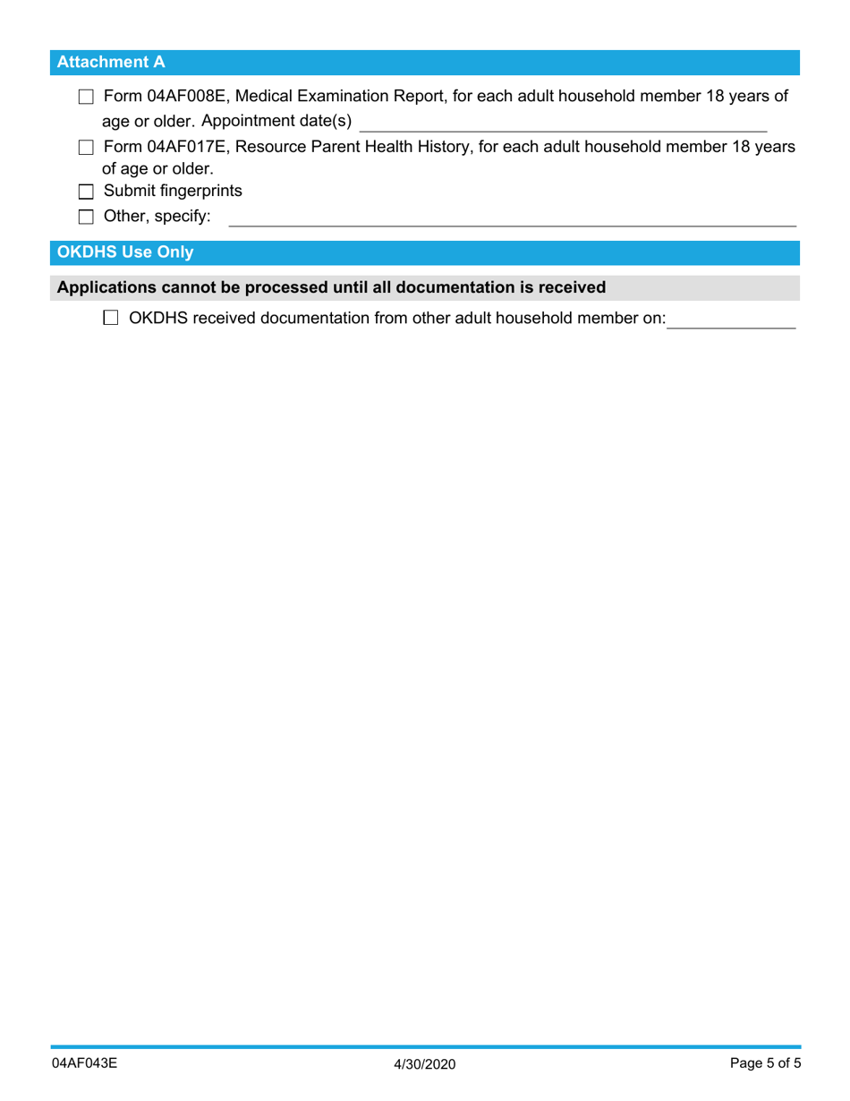 Form 04AF043E Resource Family Application - Other Adults in the Home - Oklahoma, Page 5