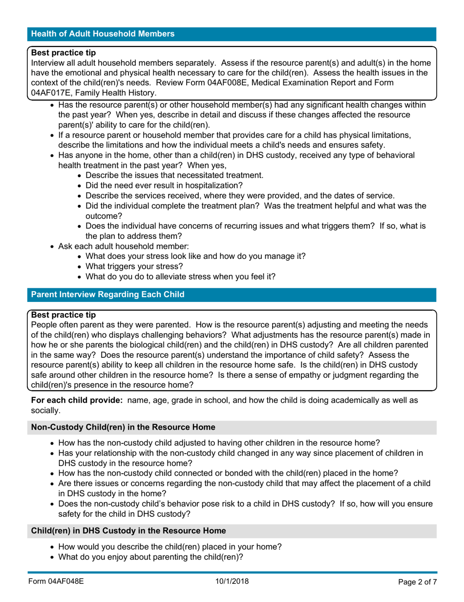 Instructions for Form 04AF038E Resource Family Annual Update - Oklahoma, Page 2