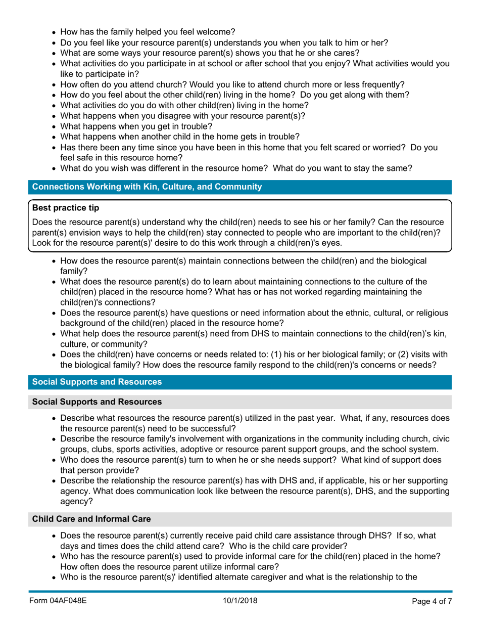 Instructions for Form 04AF038E Resource Family Annual Update - Oklahoma, Page 4