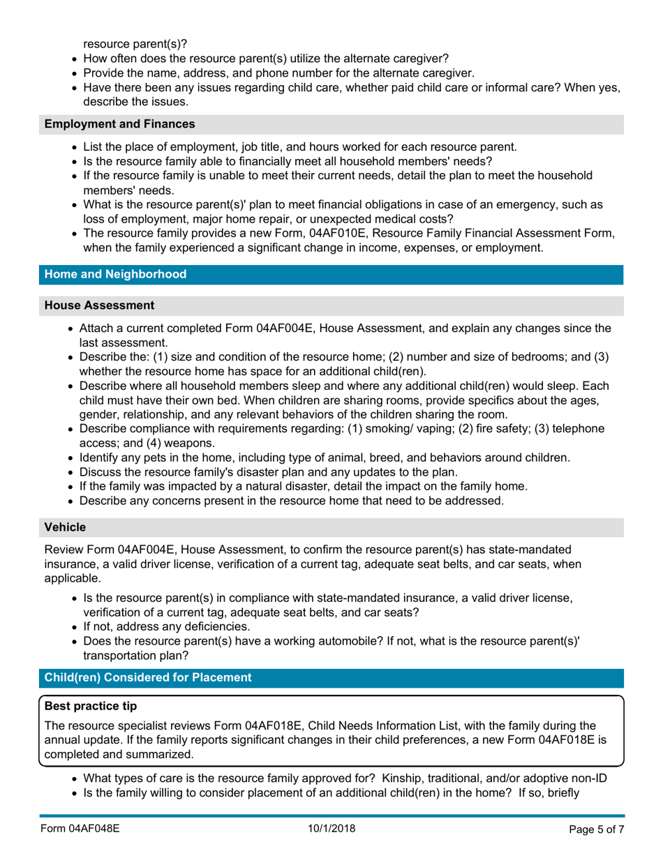 Instructions for Form 04AF038E Resource Family Annual Update - Oklahoma, Page 5