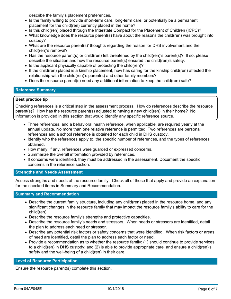 Instructions for Form 04AF038E Resource Family Annual Update - Oklahoma, Page 6